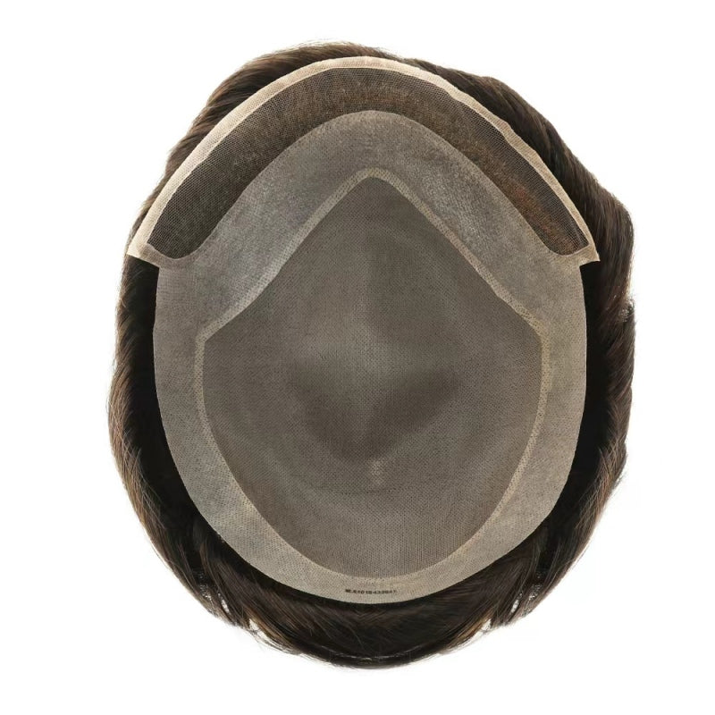 Mono Lace| French Lace + Mono Mesh Crown + PU| Men Toupee Breathable Lace Hairline Wig Natural Hairline Human Hair System Toupee